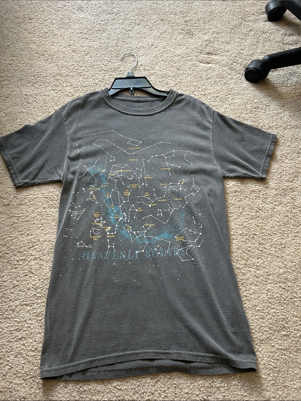 PacSun Charcoal Gray 'Heavenly Bodies' Graphic Tee with Teal & Gold Accents
